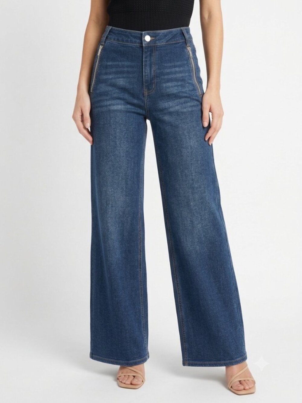 OAT New York High Rise Wide Leg Jeans 27 Medium Wash Embellished NWT